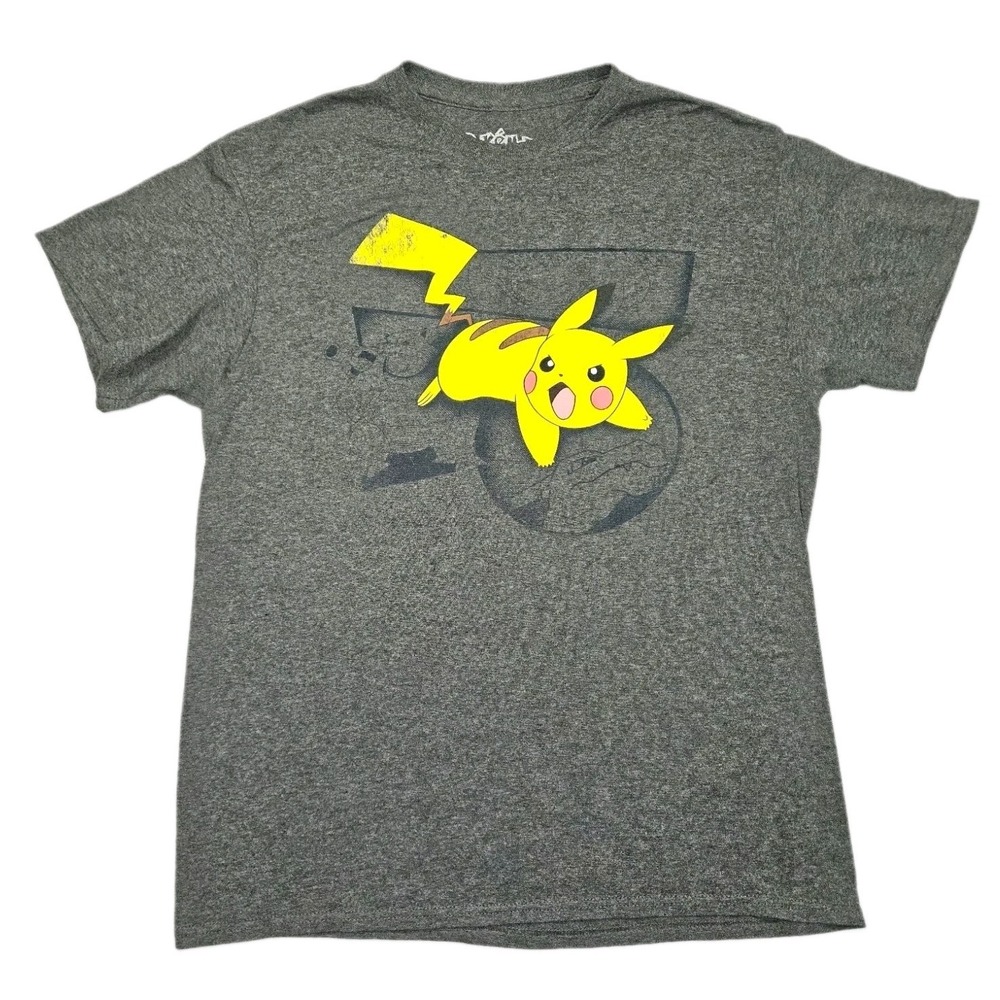 Pokémon Shirt Mens Medium Gray Heather Pikachu Graphic Tee Short Sleeve Nintendo